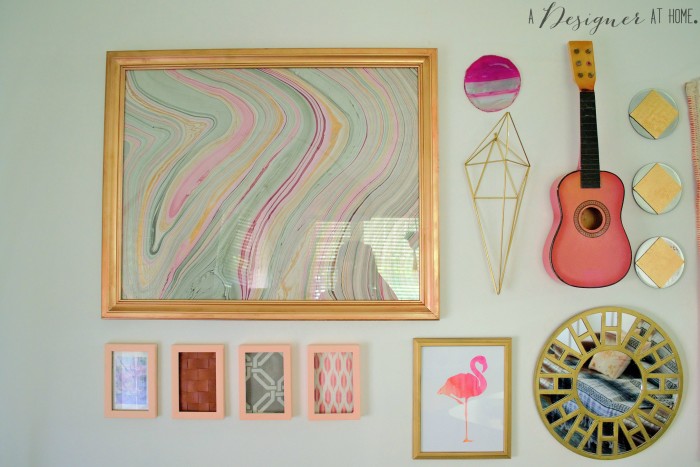 frames marbled paper and a flamingo! eclectic at it's best!