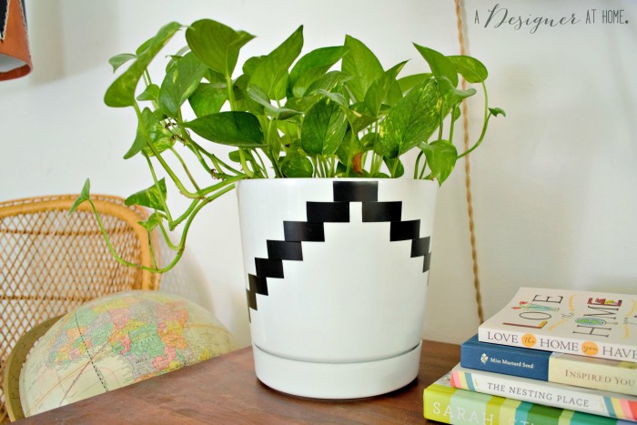 black and white electrical tape planter boho vintage decor