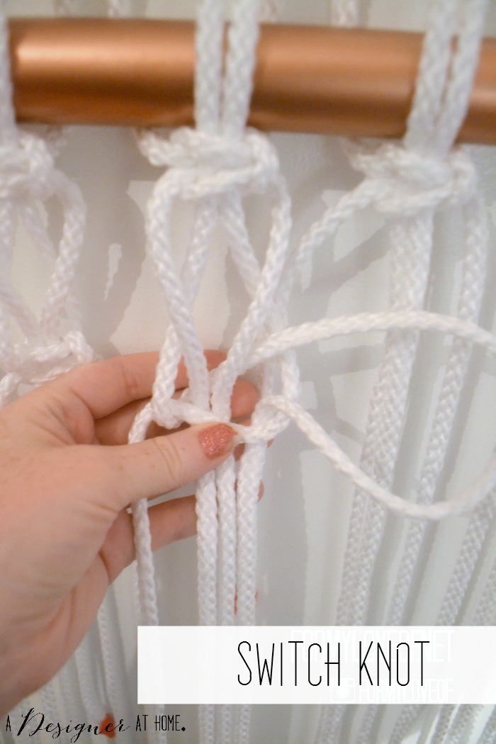 switch knots after square knots below second rod