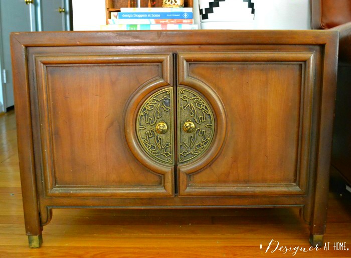 thrifted craigslist side table perfect toy storage with pretty brass details