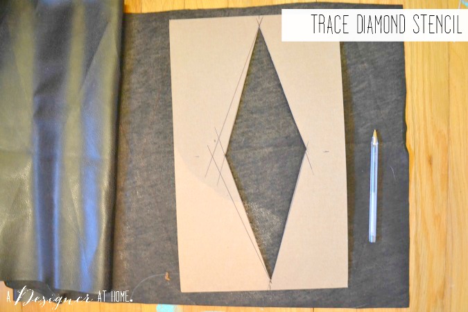 trace diamond stencil onto contrasting color of leather fabric