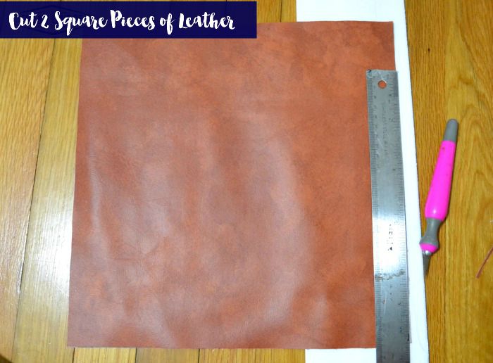 cut out two pieces of pleather fabric into equal squares