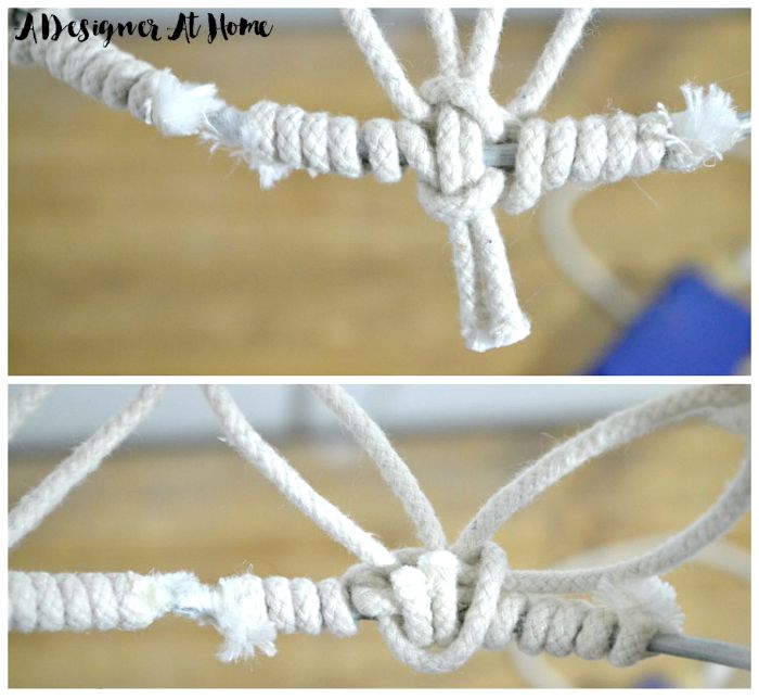 snip the center two pieces of rope and fold over and glue onto back