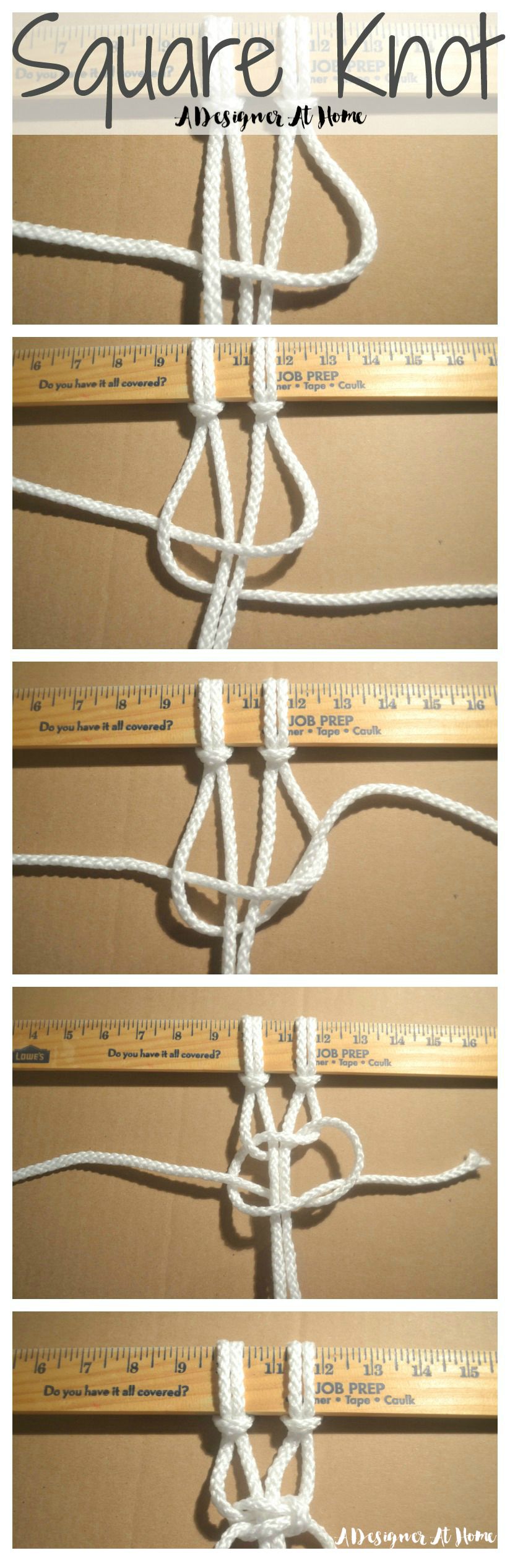 picture by picture steps for macrame square knot, good for everything from wall hangings to lamp cord to jewelry!