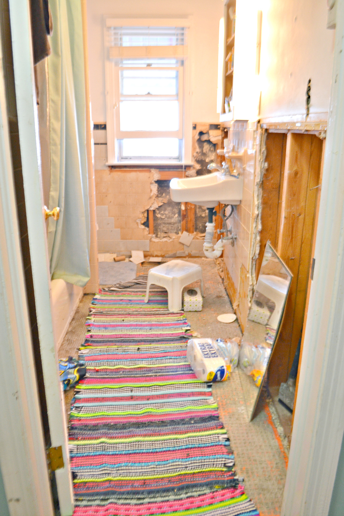 The before - A Global Craftsman Boho Bathroom remodel