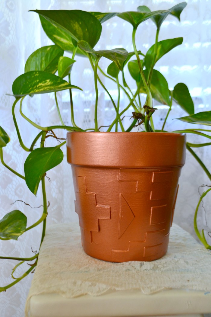 Bohemian Style- southwestern tribal inspired dimensional copper planter pot tutorial