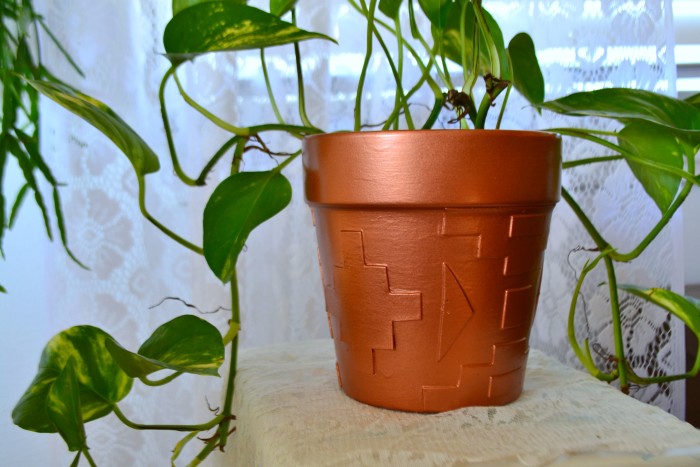 Bohemian Style- southwestern tribal inspired dimensional copper planter pot tutorial