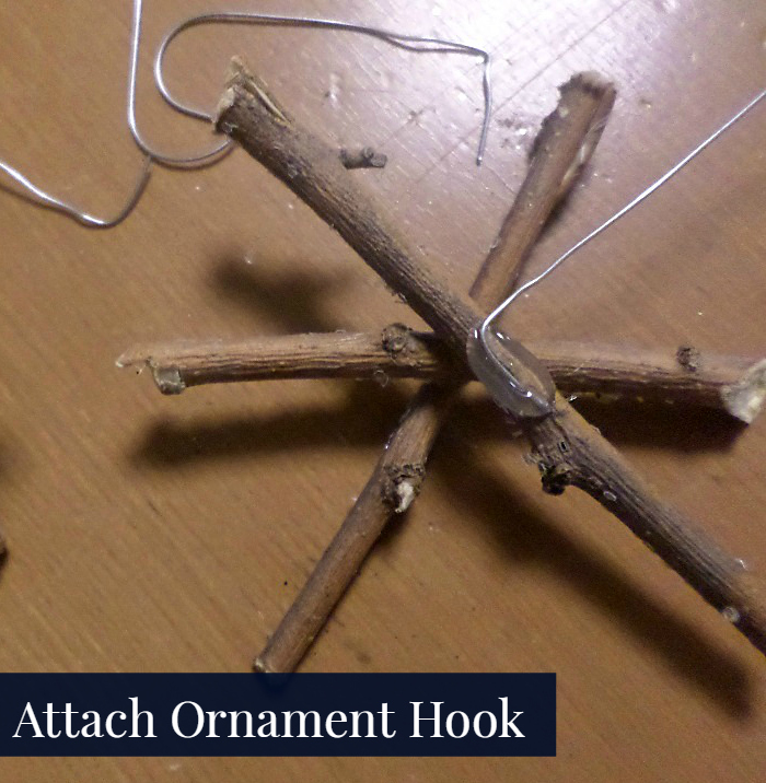 attach ornament hook with hot glue gun
