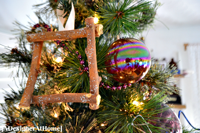 vintage ornament and ornament made from backyard branches