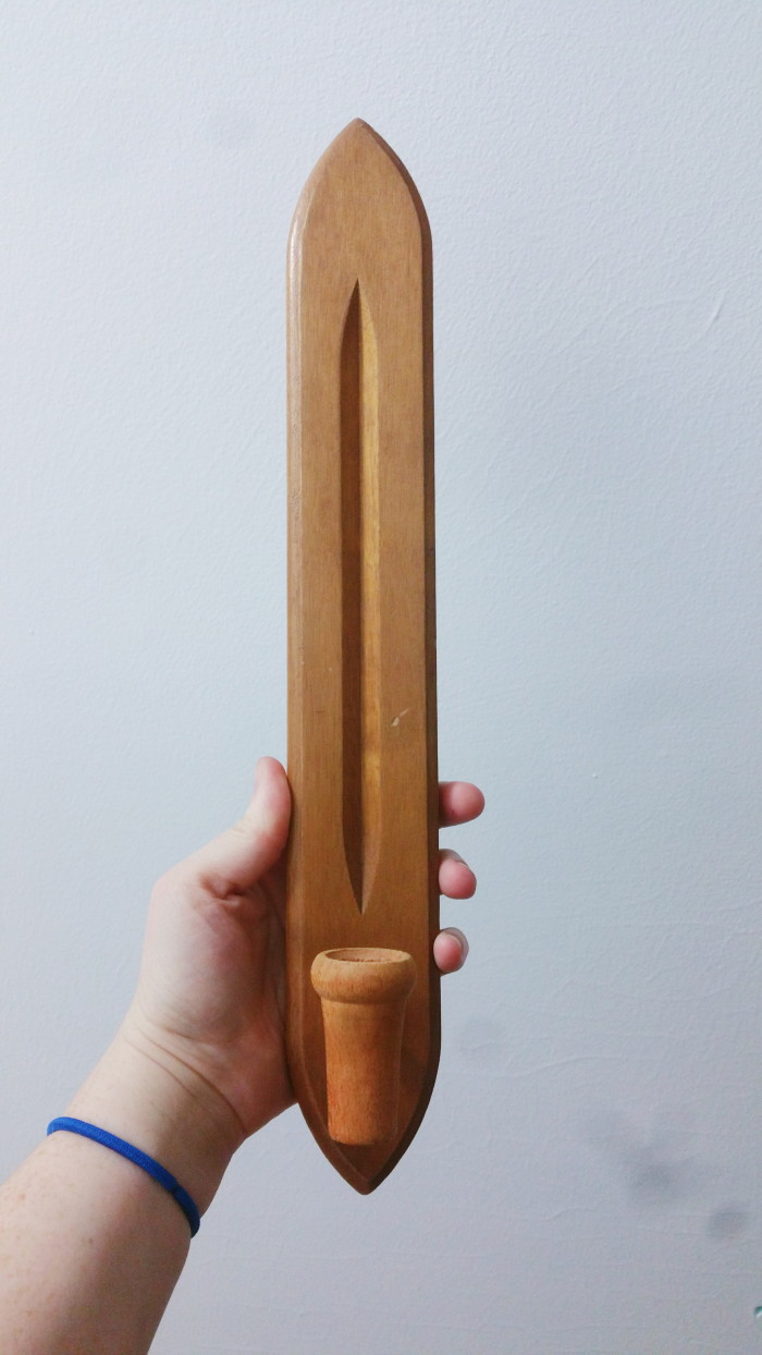 Thrifted second hand handmade wooden candle stick holder
