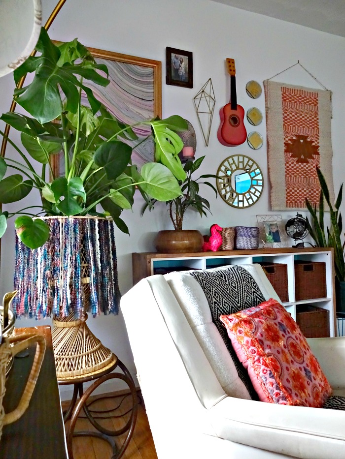 gallery wall pops of pink large houseplants