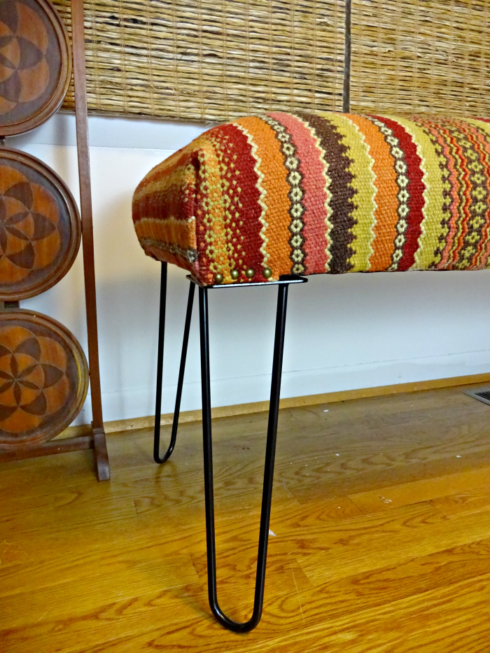 hairpin leg bench with global worldly fabric- electic!