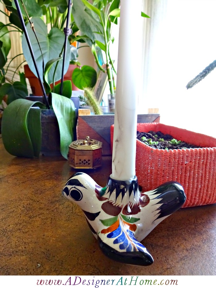 mexican painted tapered candle holder bird