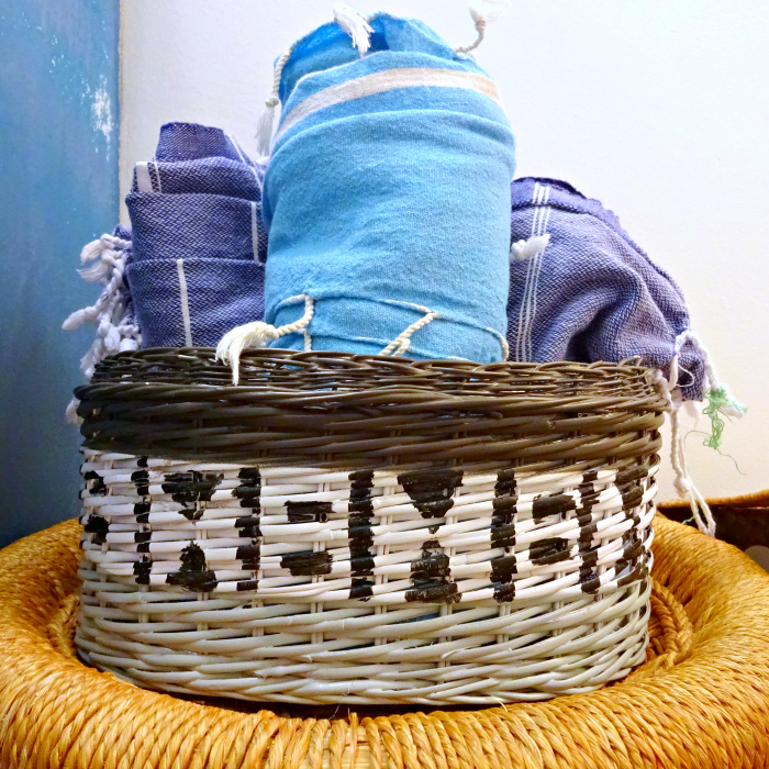basic basket to mexican blanket inspired towel caddy