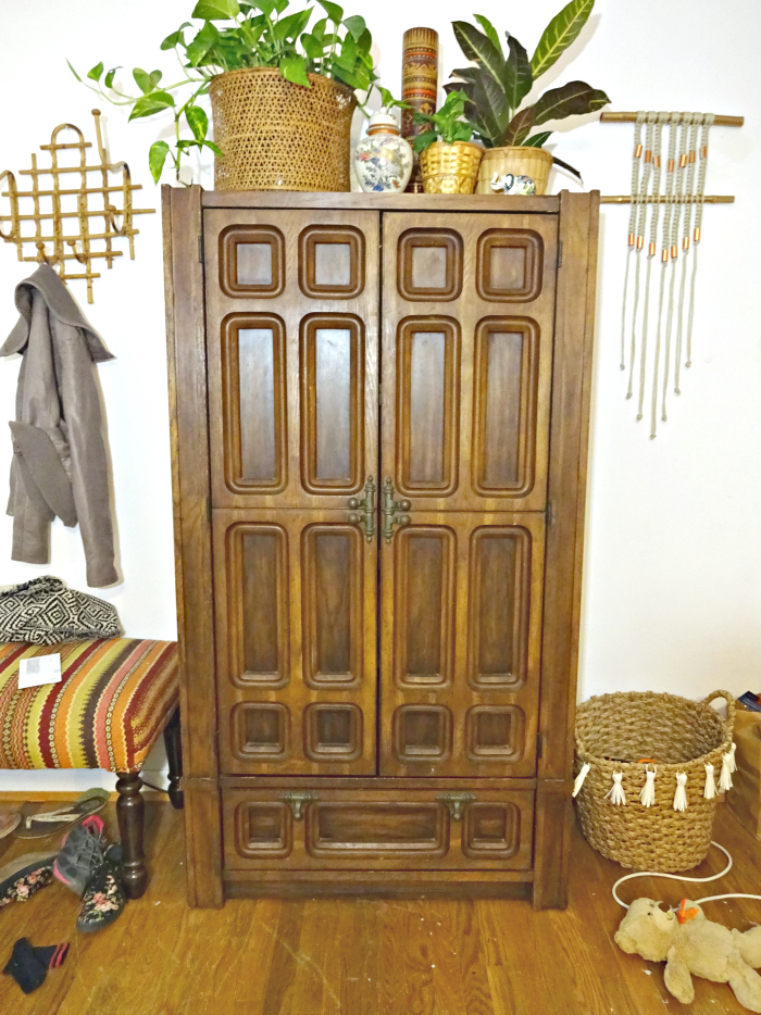 thrifted ornate cabinet with cool hardware