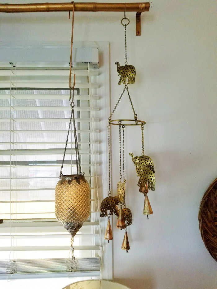Moroccan inspired lantern and indian elephant windchime for good feng shui
