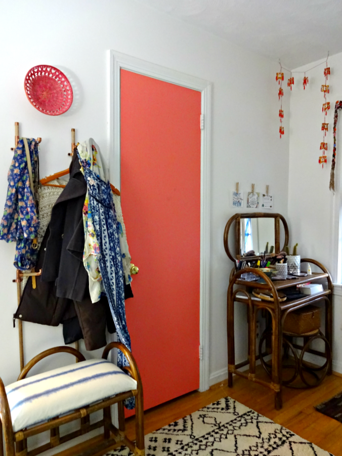 painted closet door and useful out in the open jewelry accessory and clothing storage
