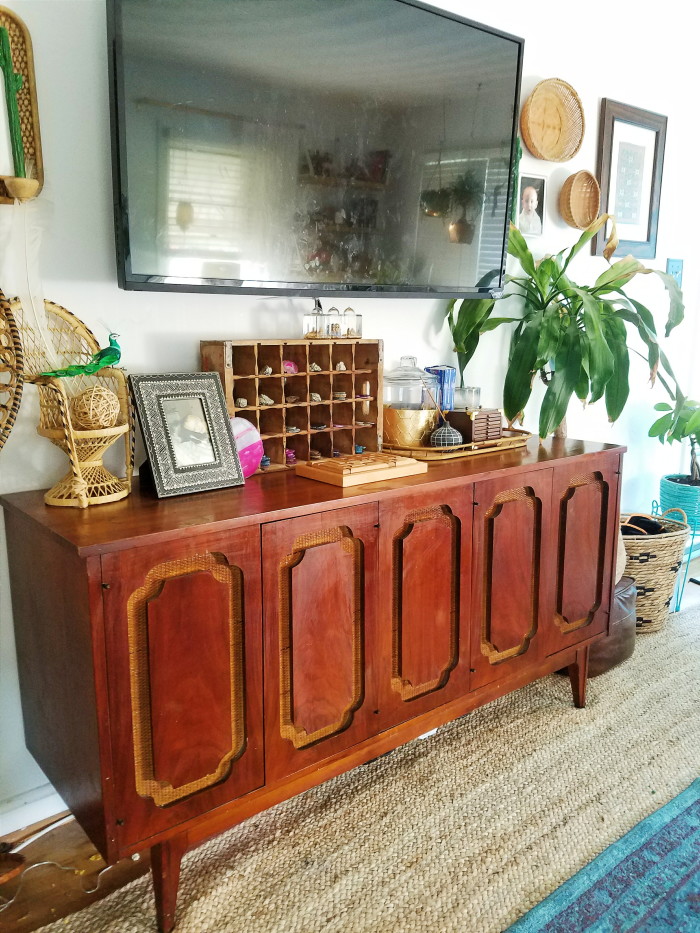 Bohemian decorated vintage lane credenza