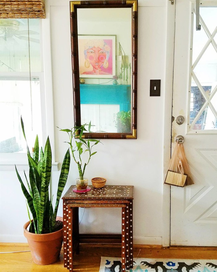 drexel bamboo wood mirror with gold corners