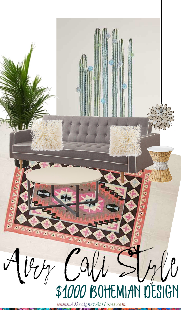 $1000 Bohemian Living Room Design Airy Cali Style