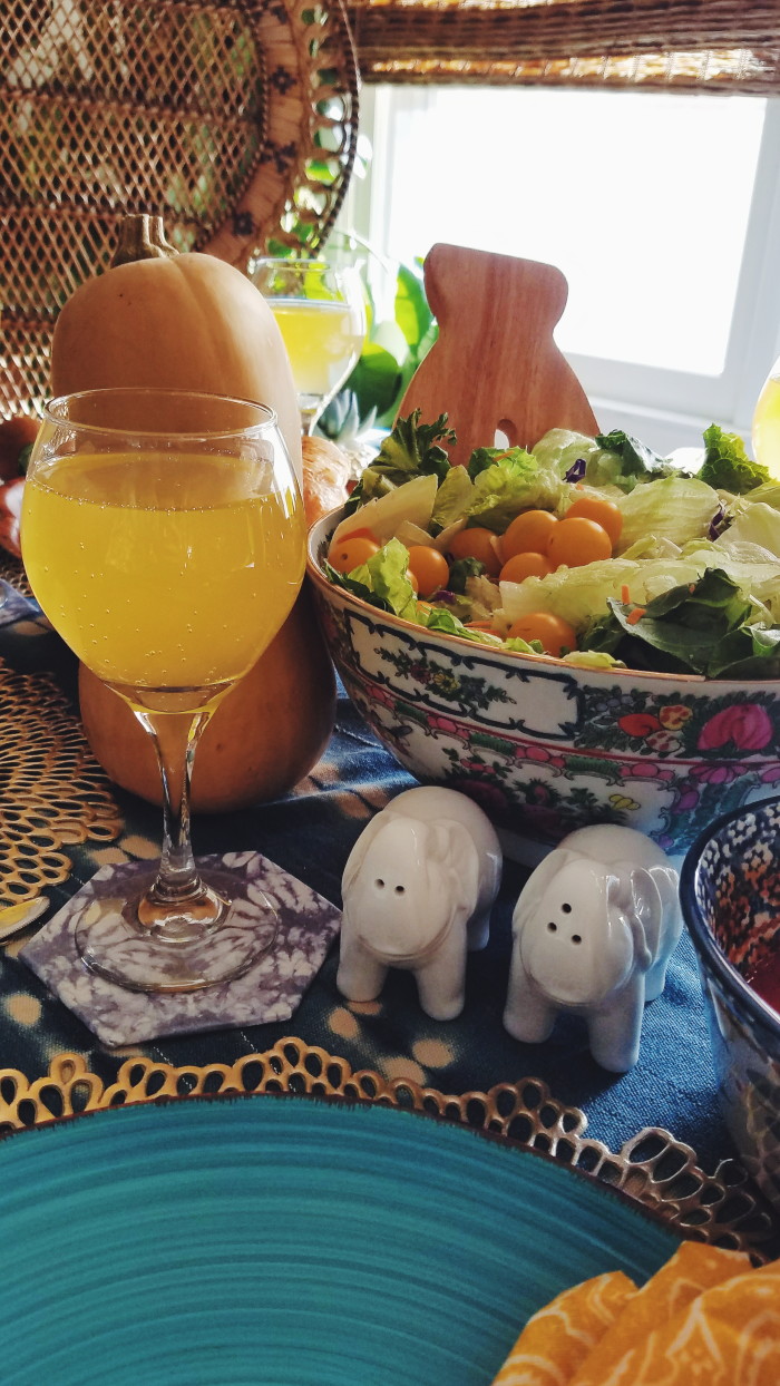 Moody colorful eclectic bohemian thanksgiving tablescape