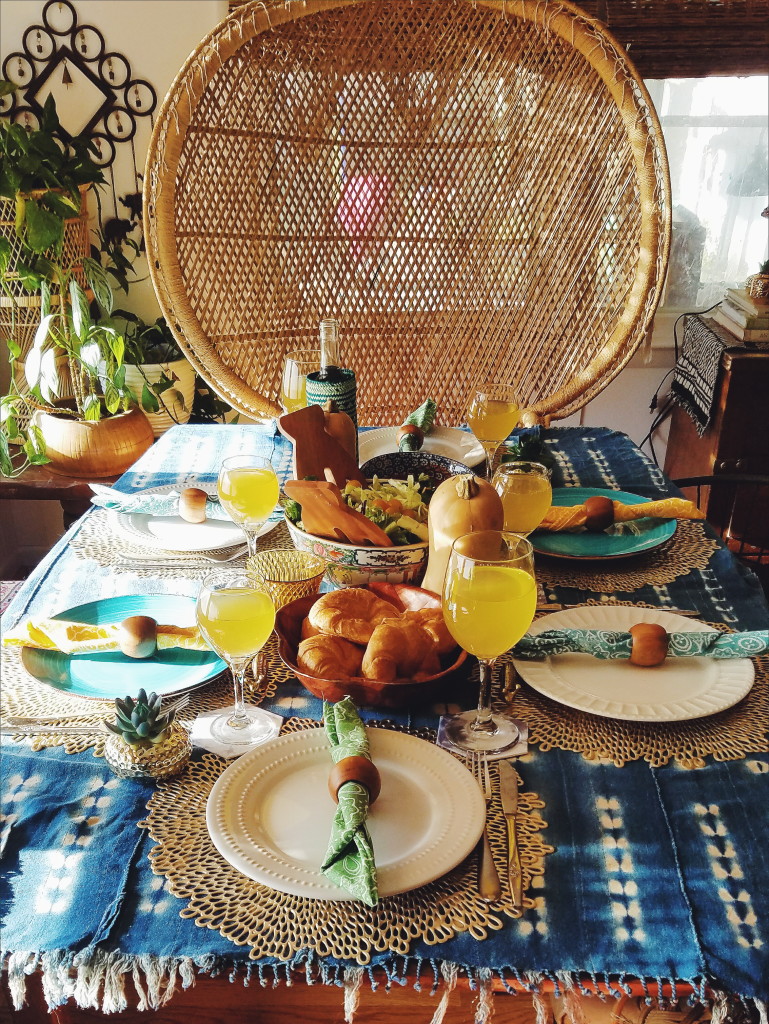 Moody colorful eclectic bohemian thanksgiving tablescape