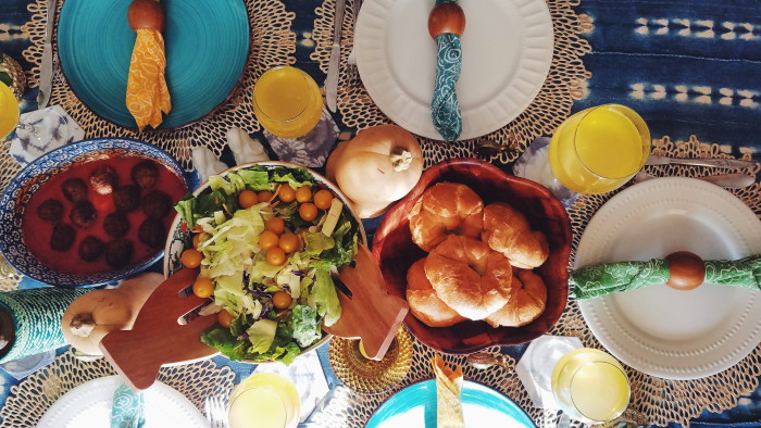 Moody colorful eclectic bohemian thanksgiving tablescape