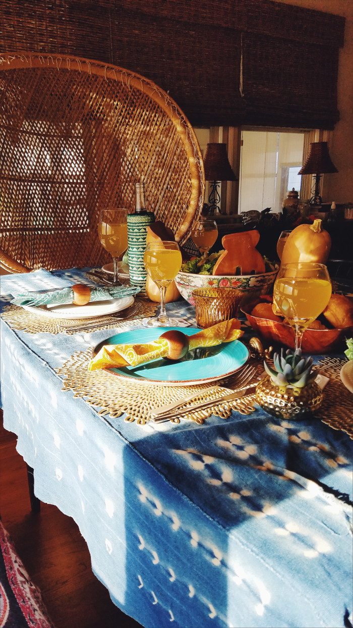 Moody colorful eclectic bohemian thanksgiving tablescape