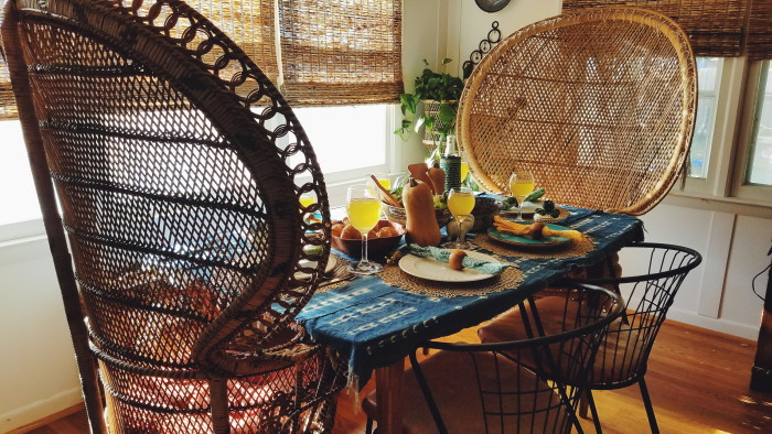 Moody colorful eclectic bohemian thanksgiving tablescape