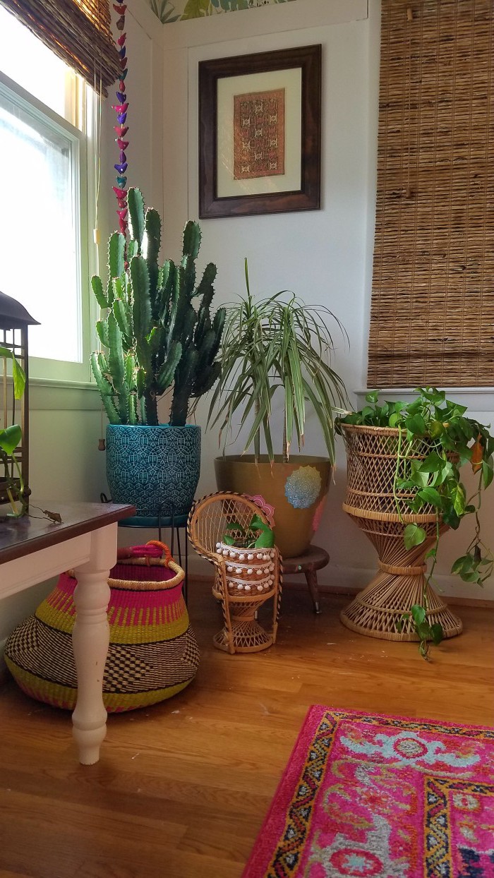 Plant Filled and Focused | Pink and Green | Tropical and Modern | Global and Thrifted | Dining Room | Airy Bohemian Dining Room Decor | Eclectic Boho Cali Style