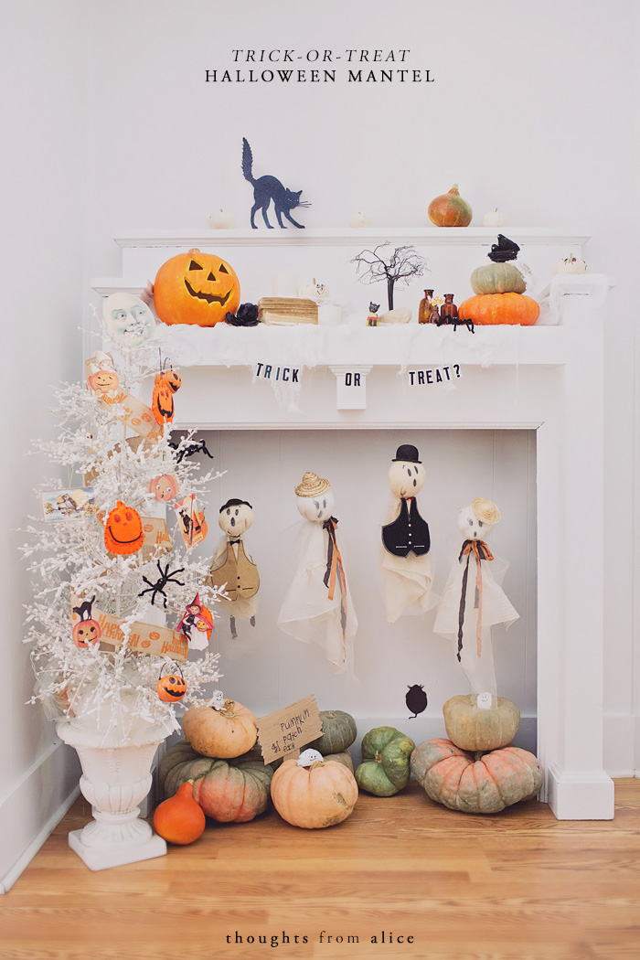 Trick-or-Treat-Halloween-Mantel-Decorating-thoughts-from-alice DIY halloween decorations