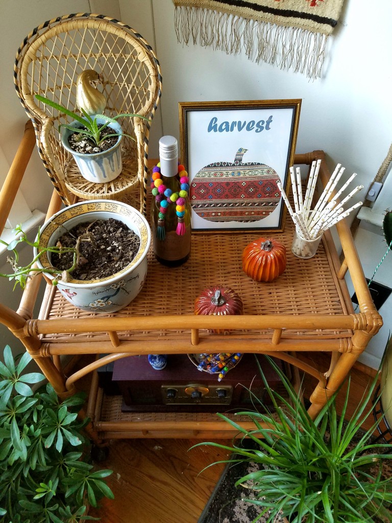 Plant-filled-boho-eclectic-autumn-bar-cart