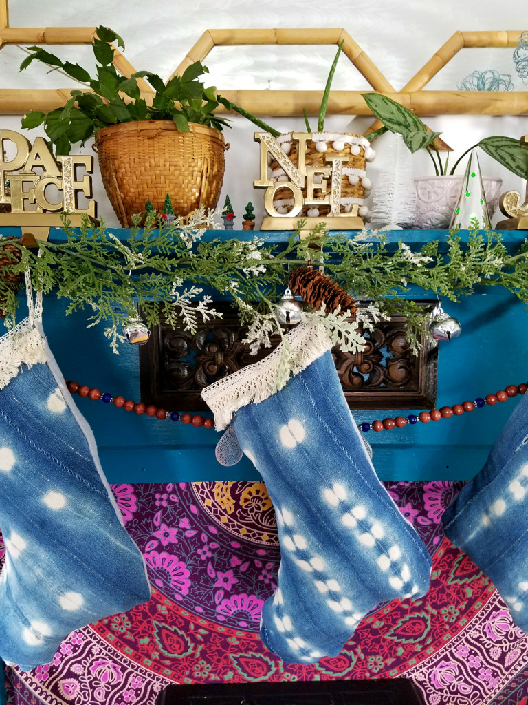 colorful-eclectic-christmas-mantel-mudcloth-stocking