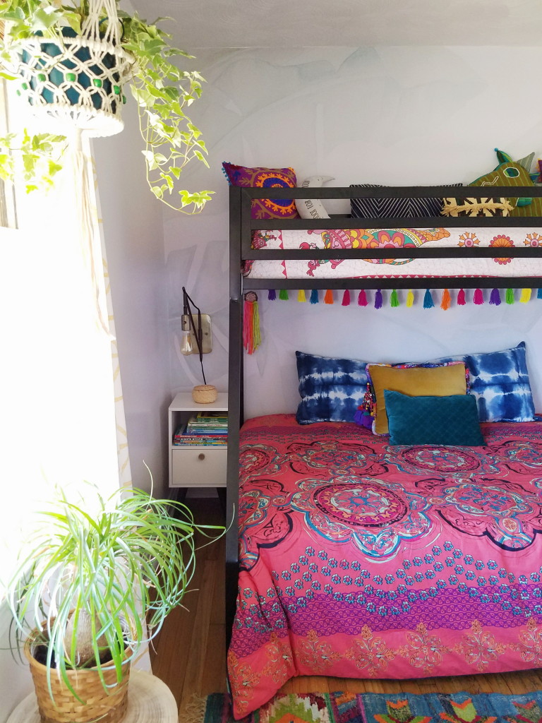 Colorful Boho Kid's Room with Bunkbed and live plants via @thebohoabode at ADesignerAtHome.com