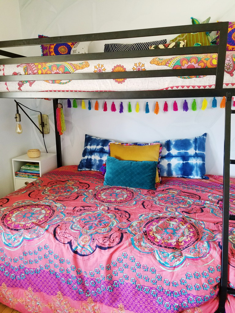 Colorful Boho Kid's Room with Bunkbed and live plants via @thebohoabode at ADesignerAtHome.com