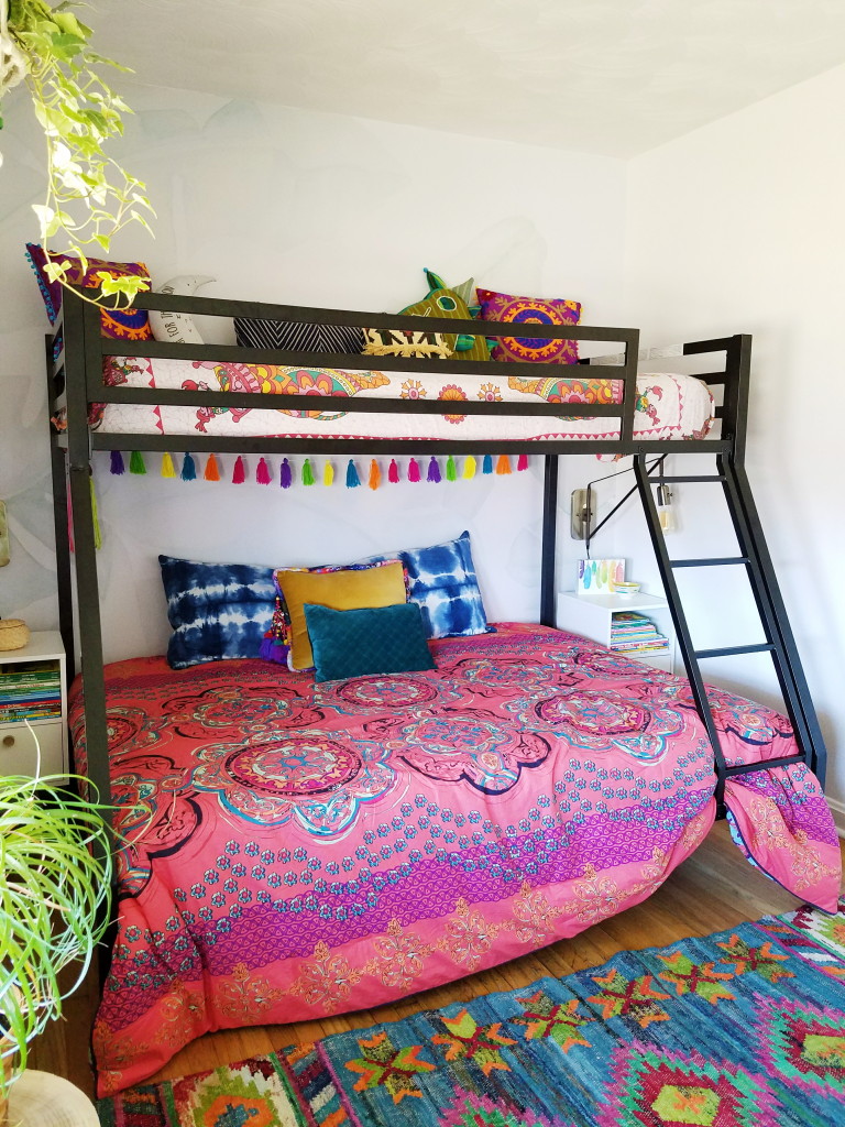 Colorful Boho Kid's Room with Bunkbed and live plants via @thebohoabode at ADesignerAtHome.com