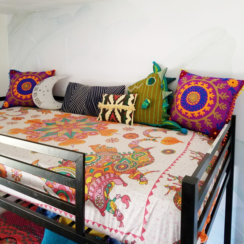 Colorful Boho Kid's Room with Bunkbed and live plants via @thebohoabode at ADesignerAtHome.com