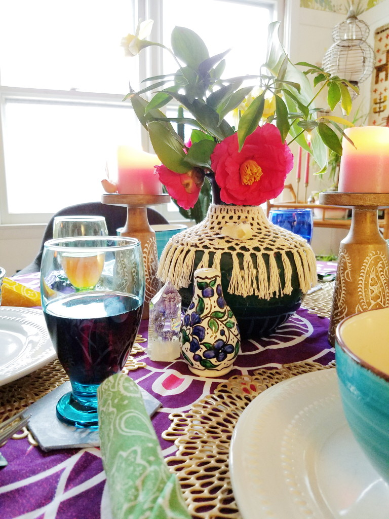 Candle lit boho dinner table