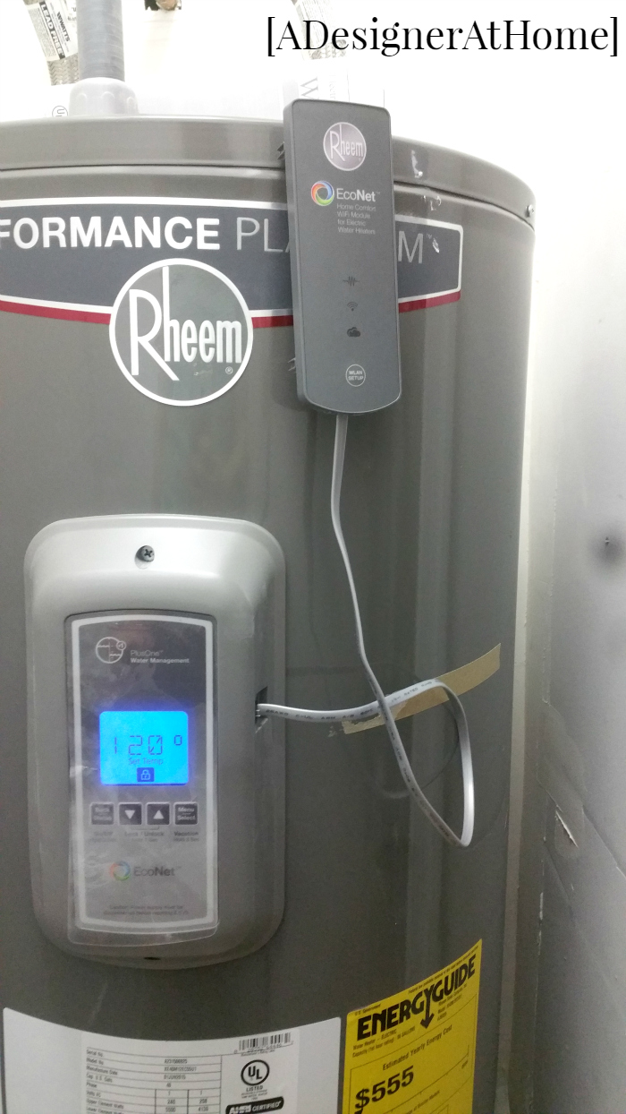 rheem hot water heater tucked into right side of underutilized pantry