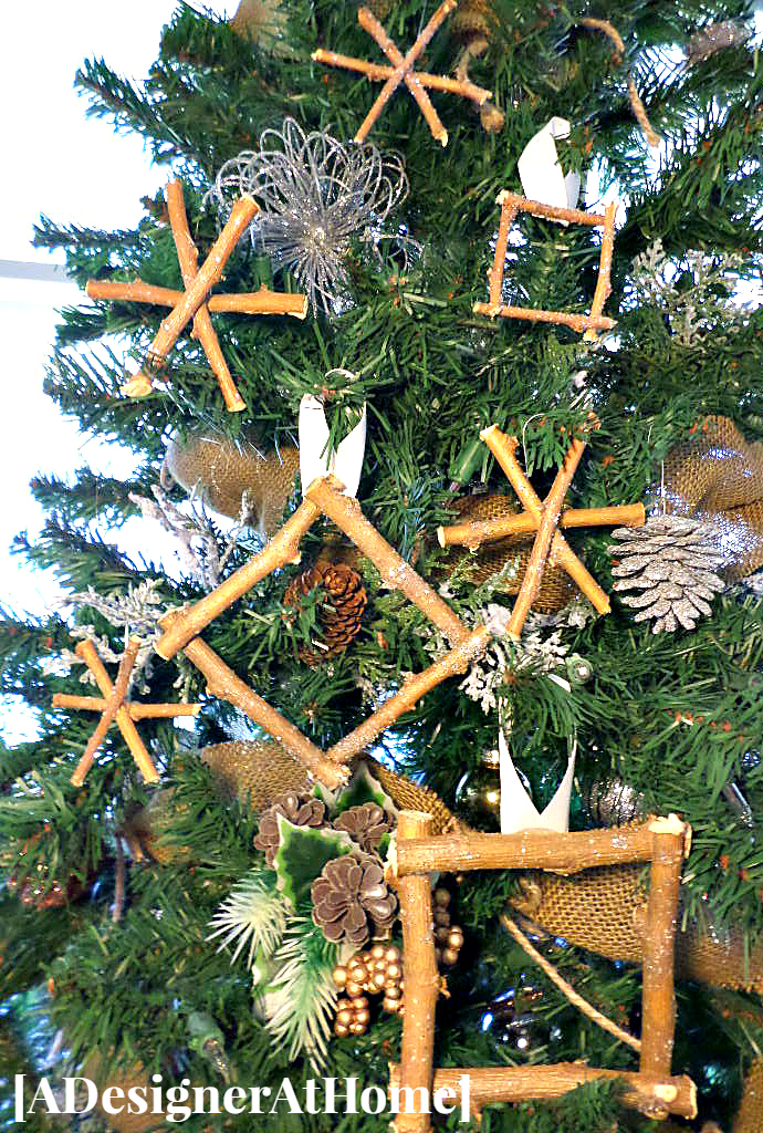 twig and branch ornaments created with backyard waste and a couple craft stash supplies- rustic and cute!