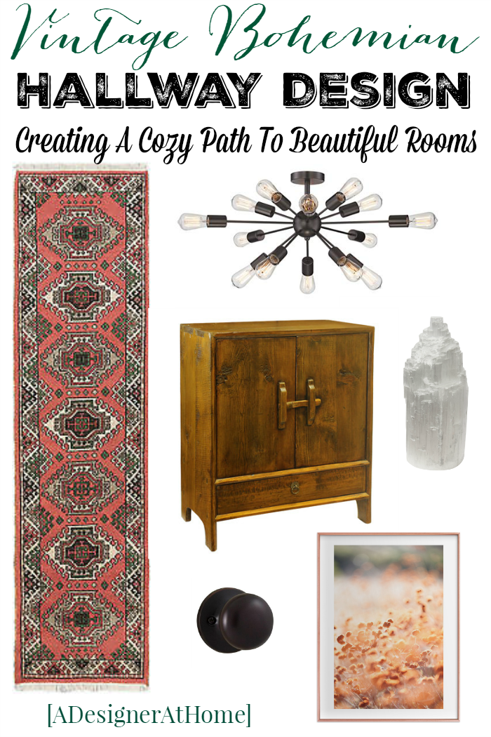 Vintage Bohemian Hallway Design- vintage and rustic elements create a cozy path to other rooms of the house