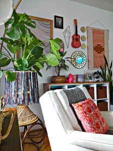 gallery wall pops of pink large houseplants