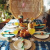 Moody colorful eclectic bohemian thanksgiving tablescape