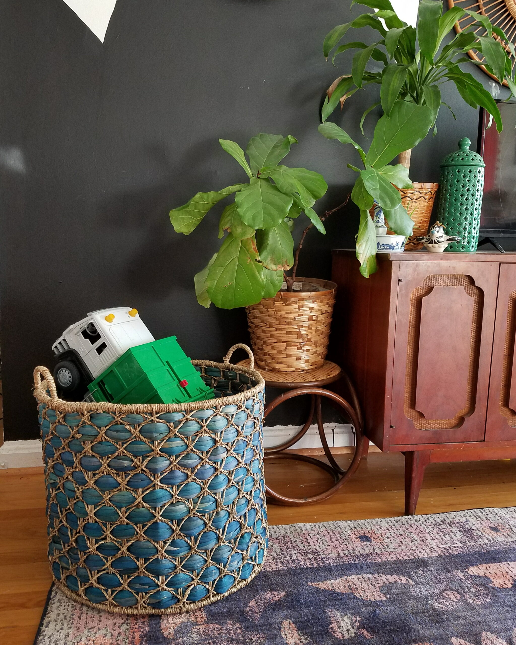 Giant Basket = Giant toy storage for all the indoor play during cooler months like Fall and Winter